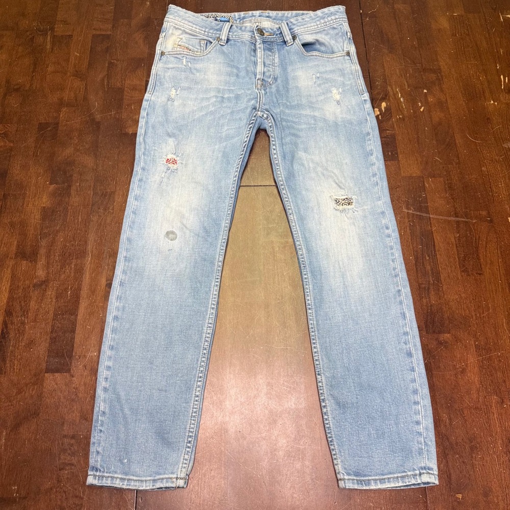 Diesel Jeans Men's 32 Blue Distressed Ripped Patched Denim Pants Diesecluthing